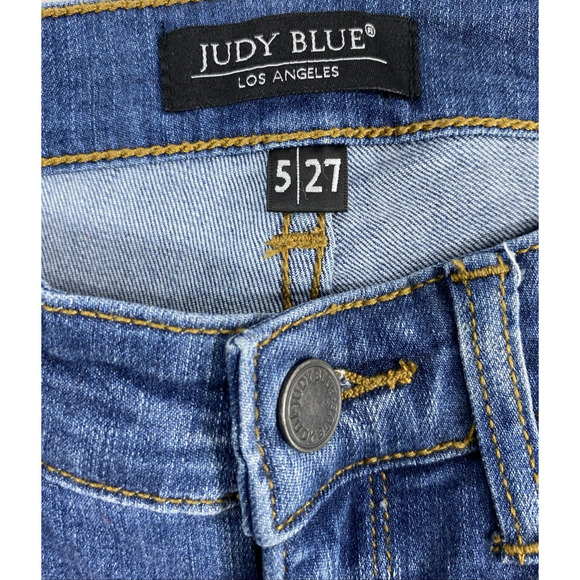 Judy Blue Jeans Womens Size 27 Skinny Distress Raw Hem Stretch Medium Wash Denim - Picture 3 of 14